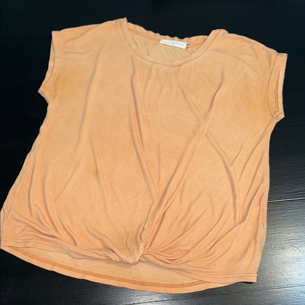Jane + Delancey Orange Ribbed Twist Front Short Sleeve Top Womens Medium